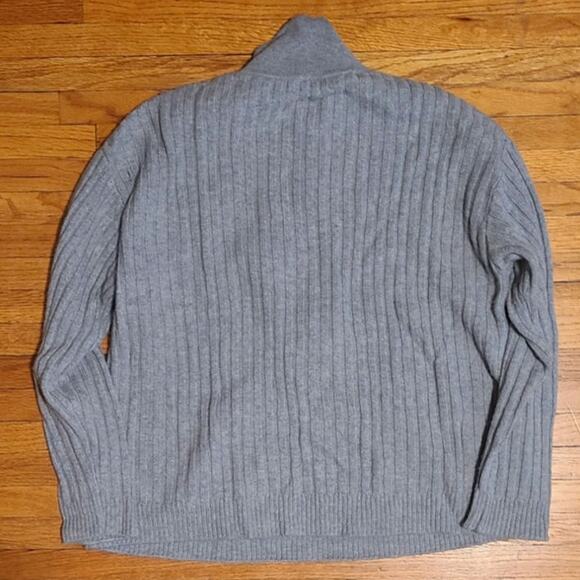 Wool Cashmere Alashan Gray Ribbed Sweater Pullover Quarter Zip-Size Small - Picture 6 of 6